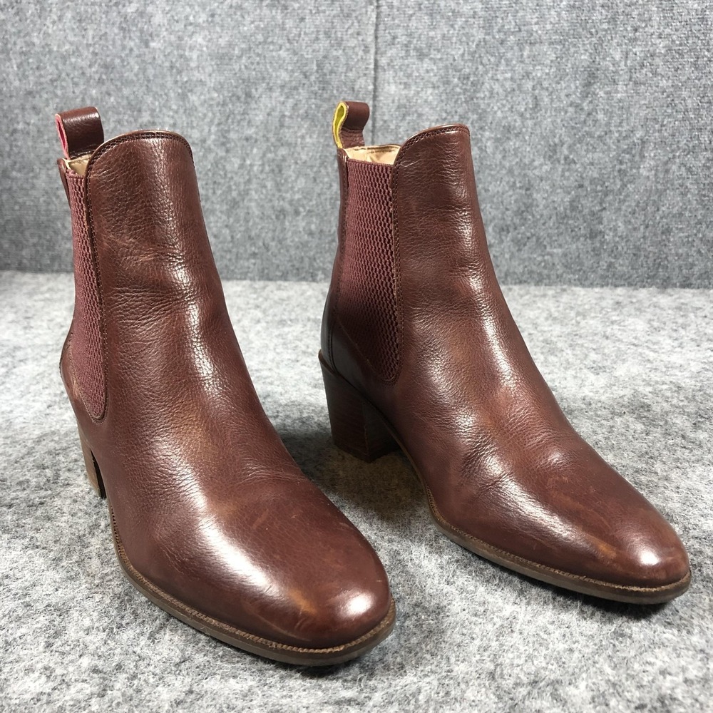 Joules Chelsea Ankle Boots Womens 8 Brown Leather Pull On Block Heel Booties‎